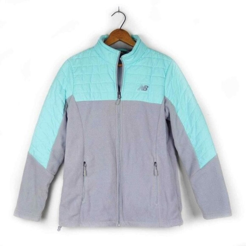 NEW BALANCE Fleece Puffer Zip Up Jacket Teal and Grey Women's size Large